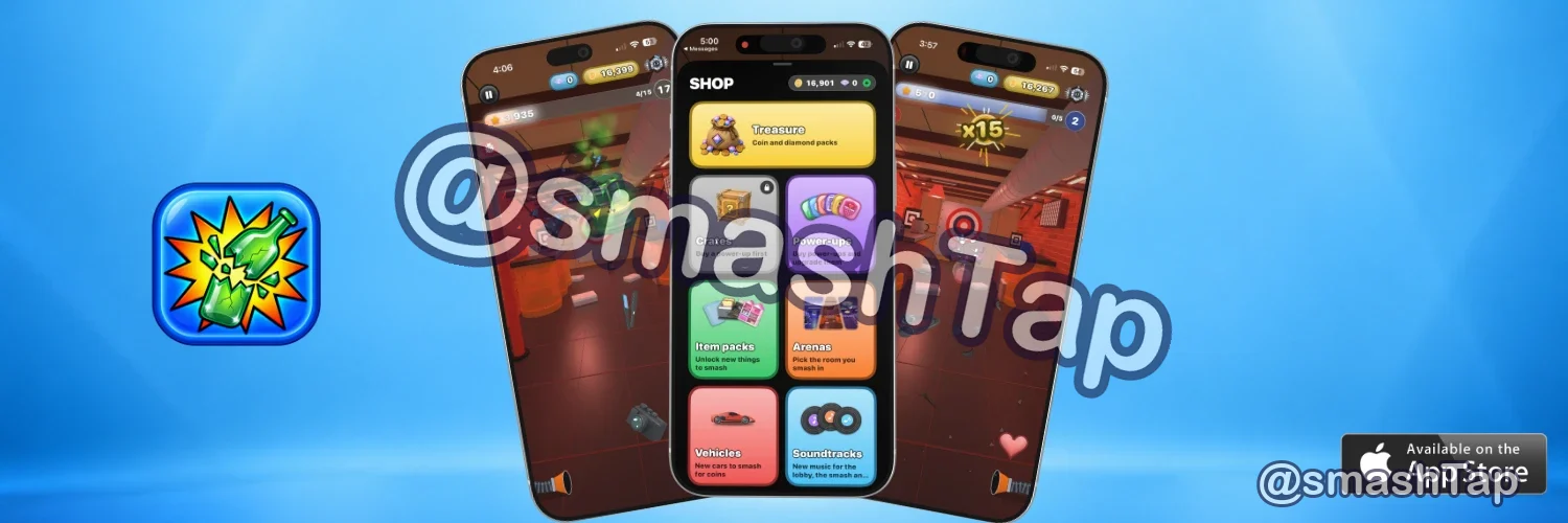The shop and two arenas of Smash That on iPhone